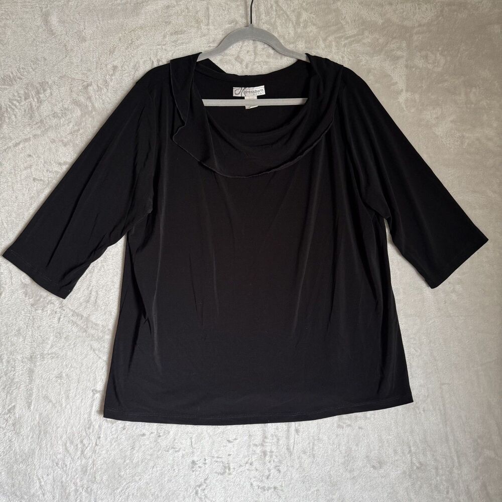 Dressbarn Blouse Womens 1XL Black Stretch Cowl Neck Draped Front Top Jersey Knit